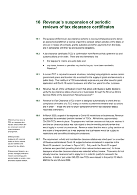 16. Revenue's suspension of periodic reviews of tax clearance certificates thumbnail