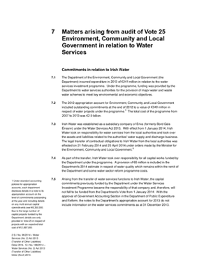 2013 Annual Report, Chapter 7: Matters arising from audit of Vote 25 Environment, Community and Local Government in relation to Water Services thumbnail